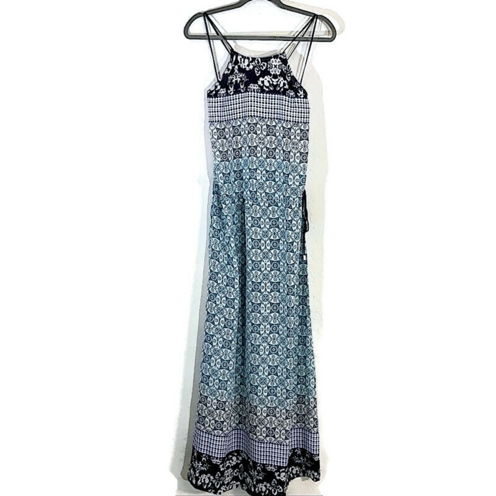 Lovestitch Blue White Long Maxi Dress Size Medium Boho Printed
